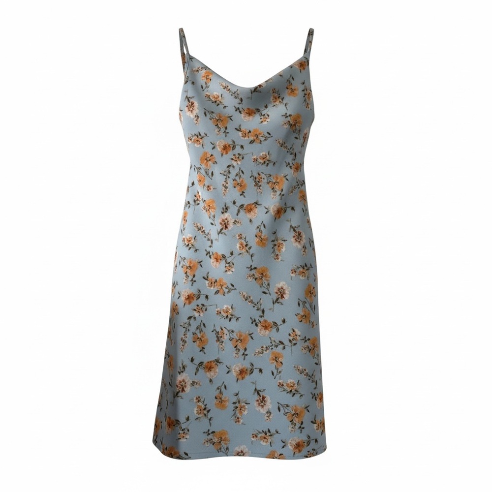 Altar’d State Woman XS Strappy Mini Blue Peach Flower flowy Sundress w/ Tie Back